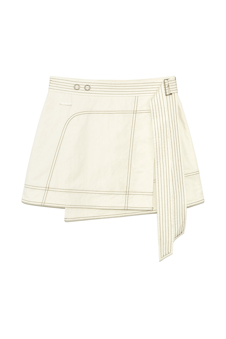 Matin Kim Stitch Point Belted Wrap Skirt — Beige
