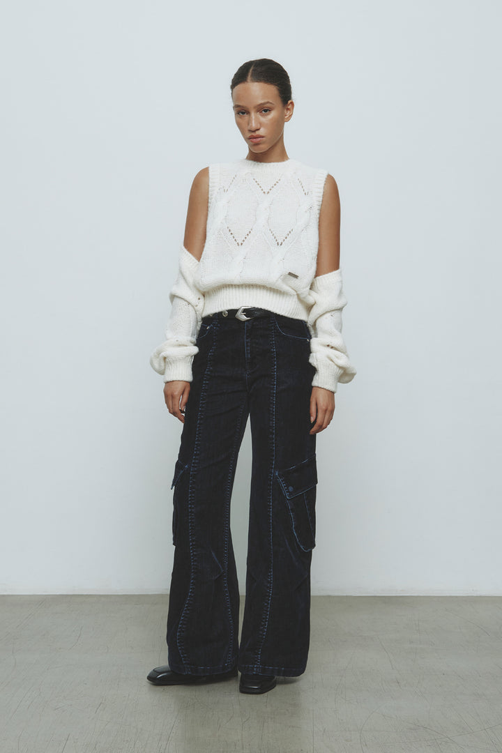 KIMMATIN Bolero Layered Cable Knit Pullover — Ivory