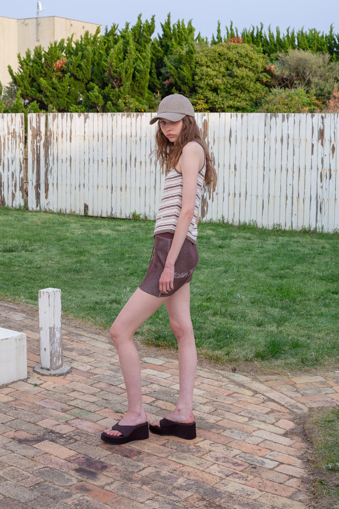 Matin Kim Multi Stripe Sleeveless Knit Top — Brown