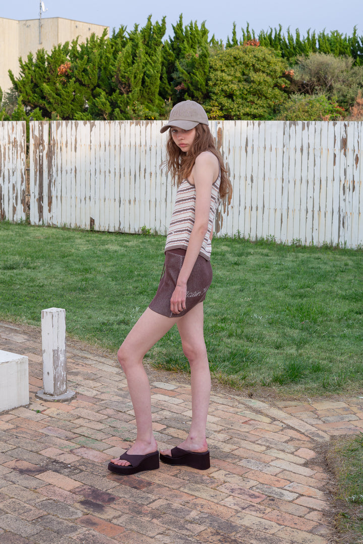 Matin Kim Multi Stripe Sleeveless Knit Top — Brown