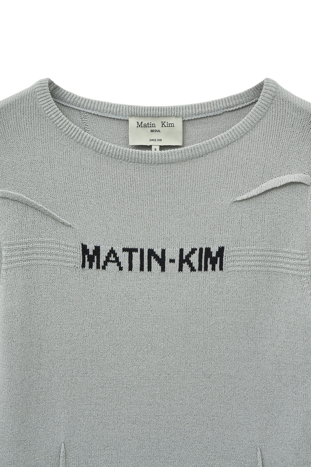 Matin Kim Glitter Slim Logo Knit Top — Light Grey
