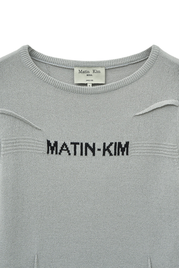 Matin Kim Glitter Slim Logo Knit Top — Light Grey