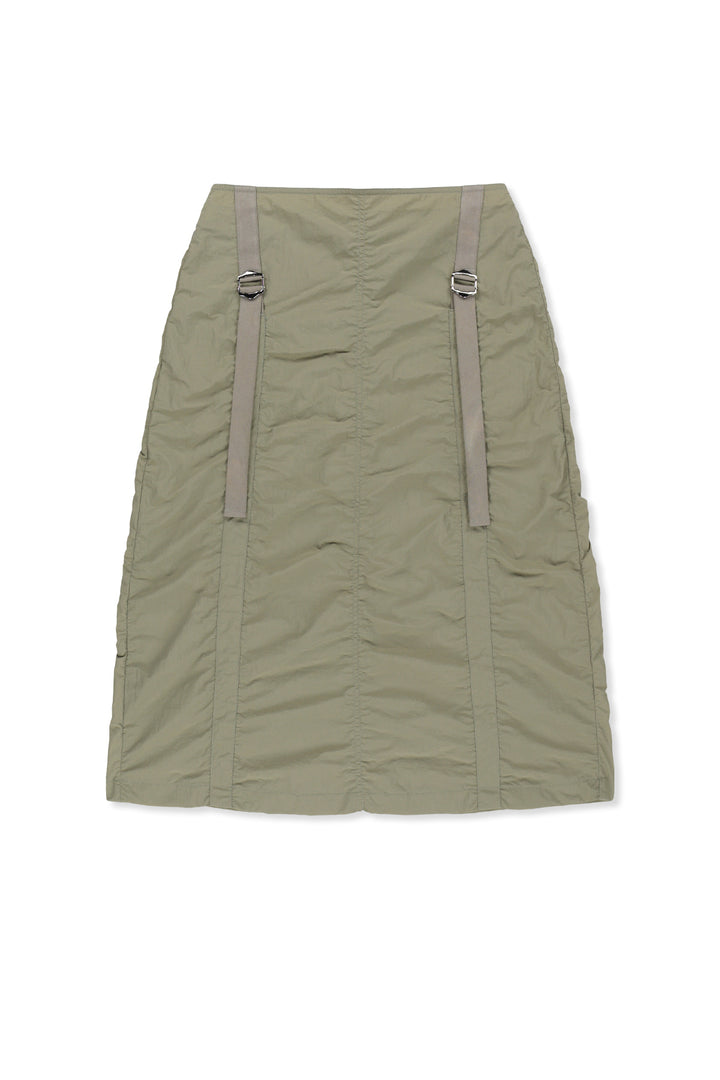 Matin Kim Nylon Shirring Midi Skirt — Khaki
