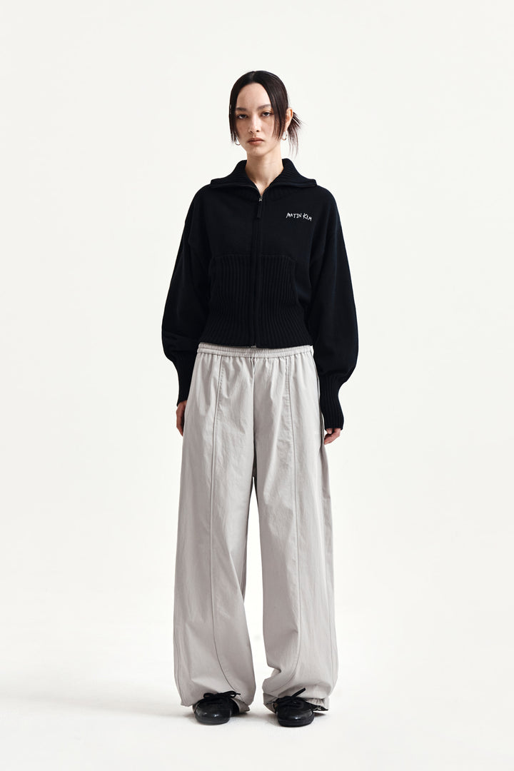 Matin Kim High Neck Embroidered Logo Zip Up — Black
