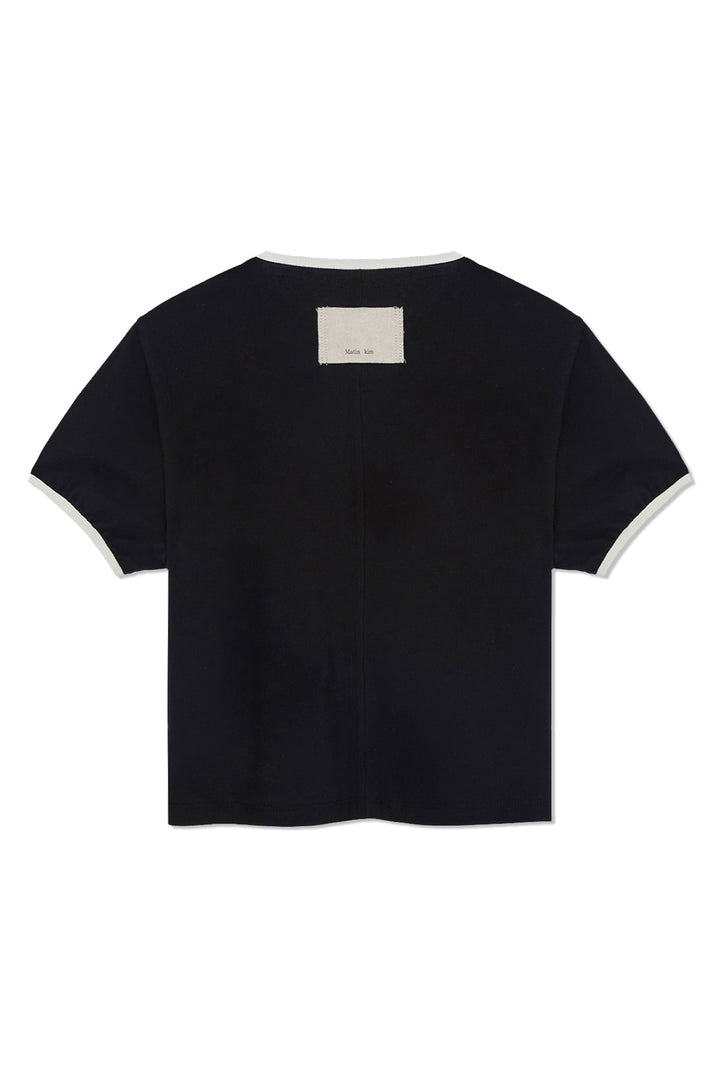 Matin Kim Stud Logo Ringer Top — Black