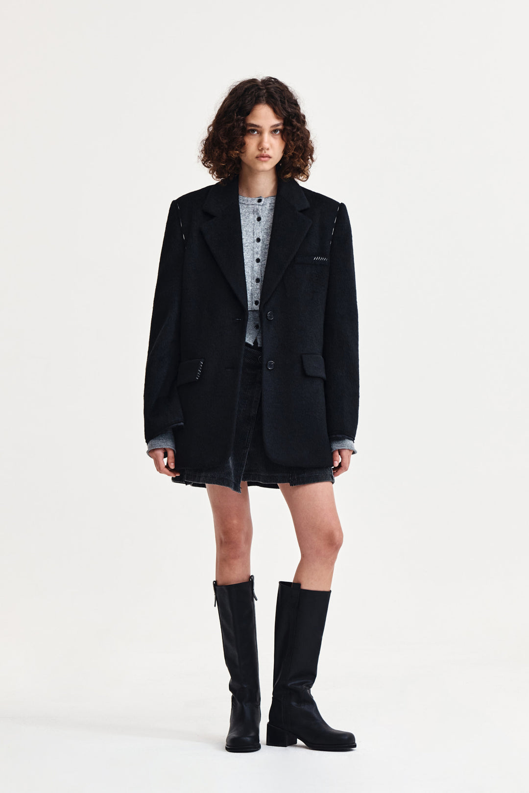 Matin Kim Hairy Overfit Stitch Single Jacket — Black