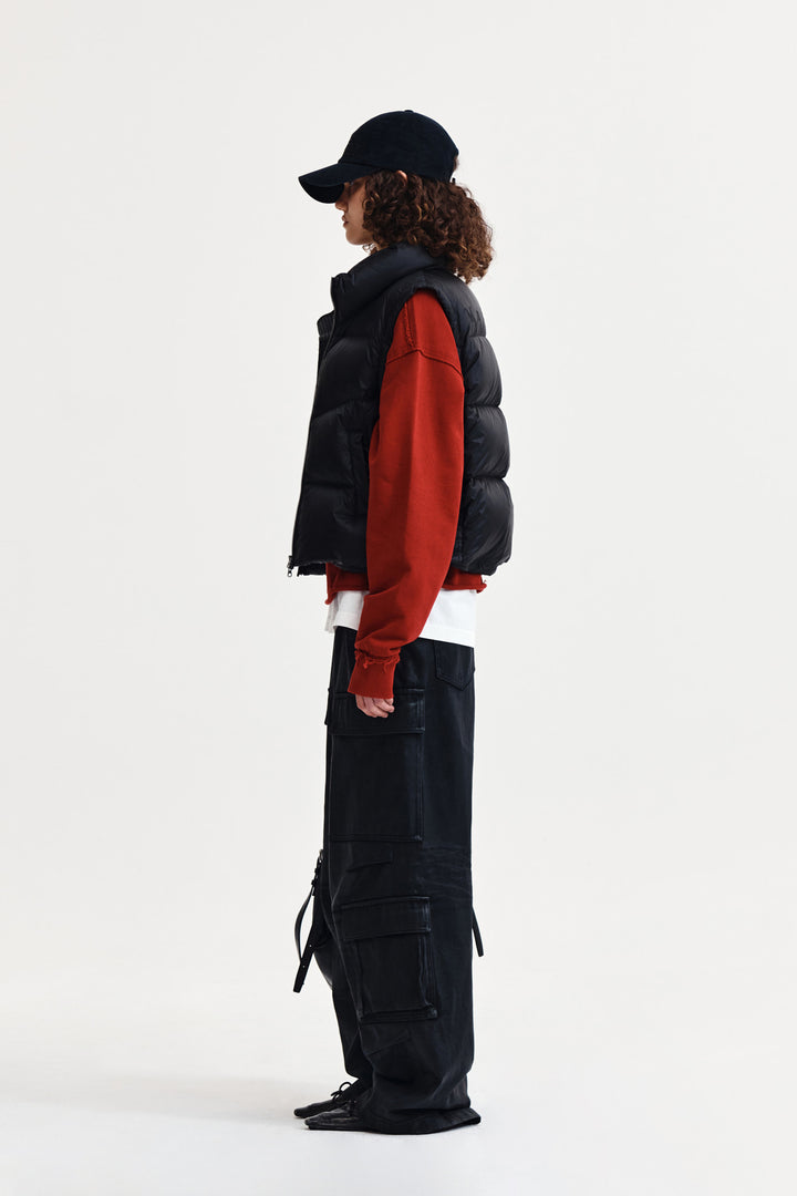 Matin Kim Unbalance Quilted Down Vest — Black