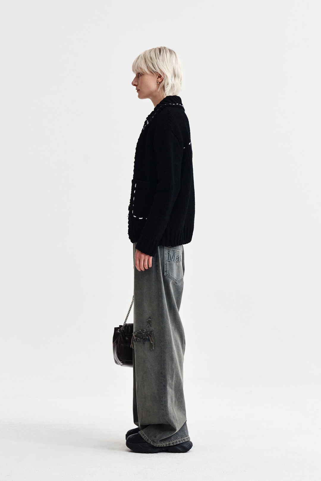 Matin Kim Handmade Collar Knit Cardigan — Black