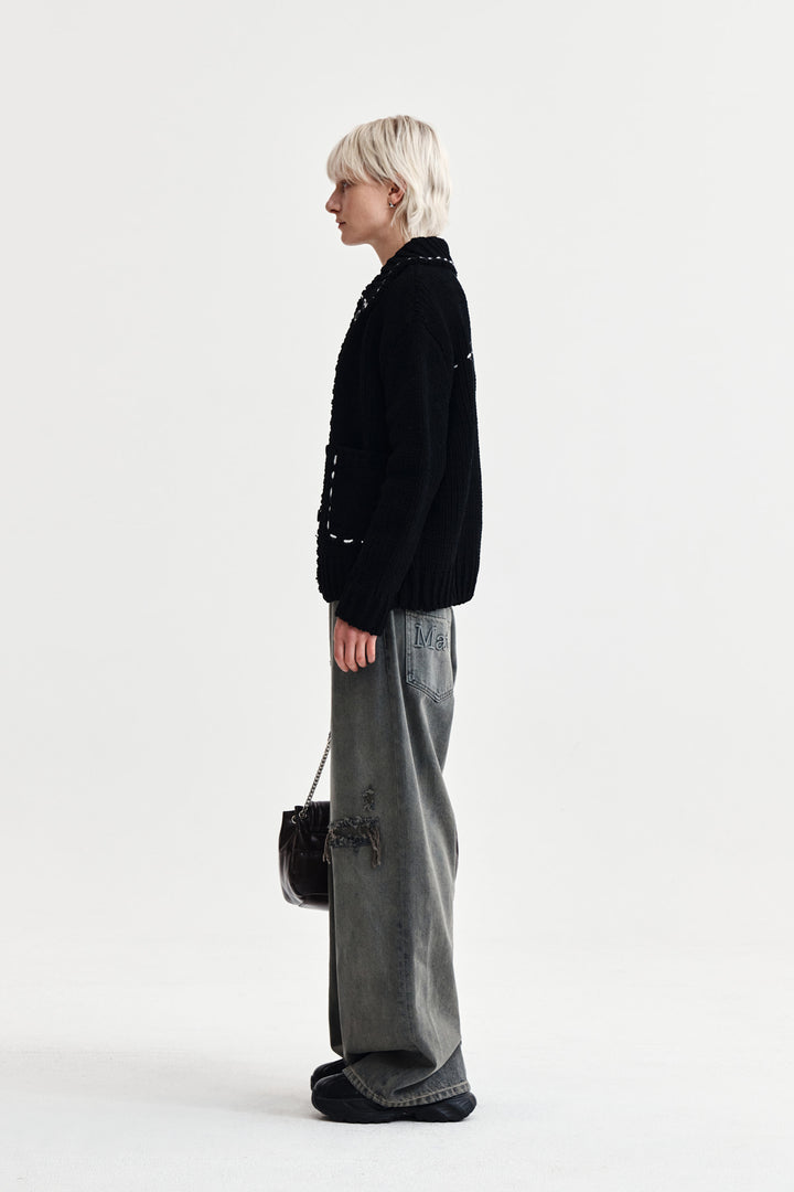 Matin Kim Handmade Collar Knit Cardigan — Black