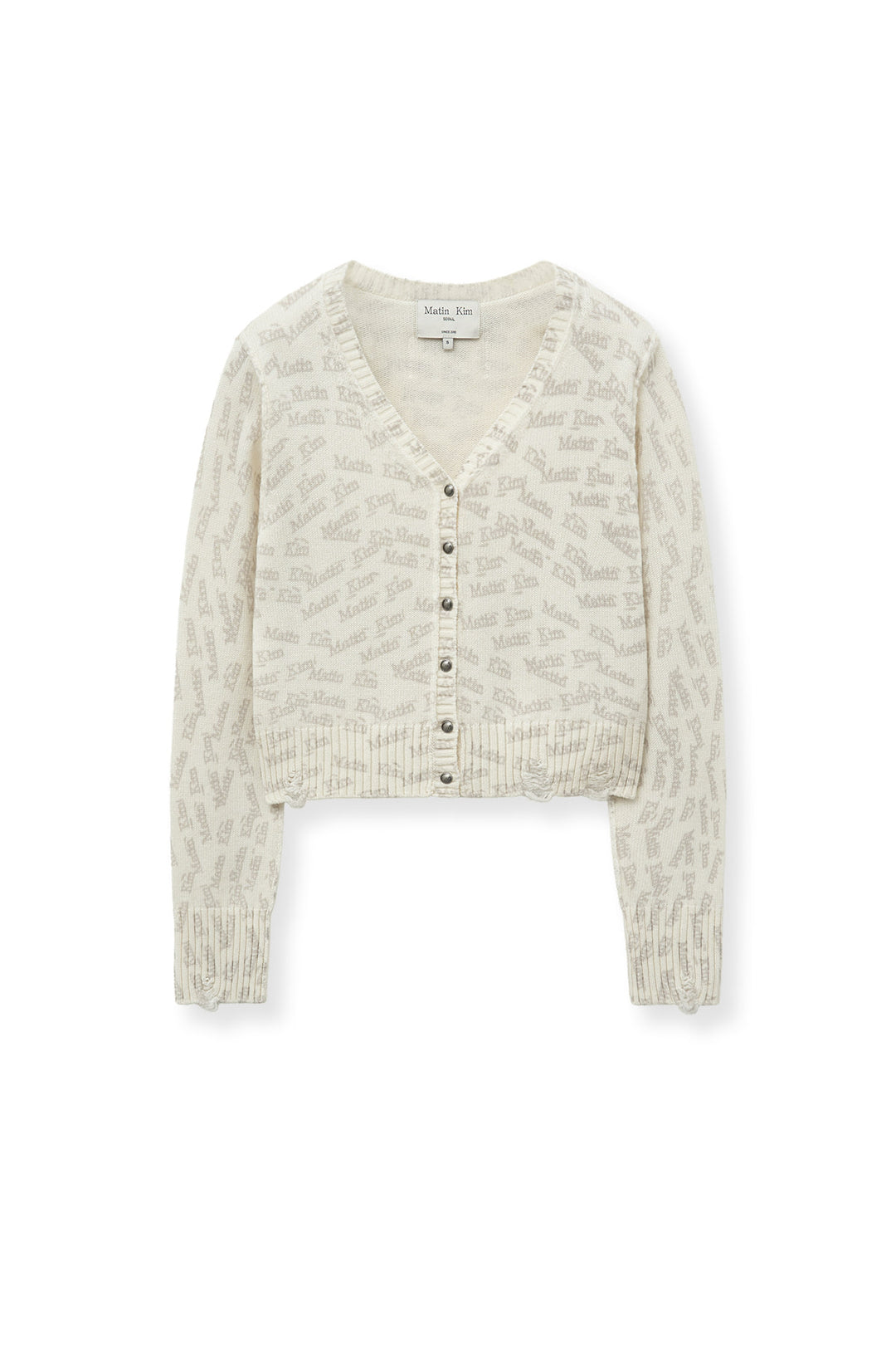 Matin Kim All Over Logo Crop Cardigan — Ivory