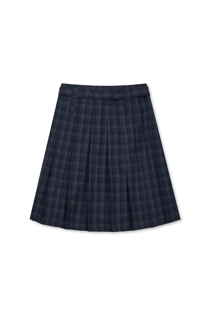 Matin Kim Belted Slit Pleat Skirt — Navy blue