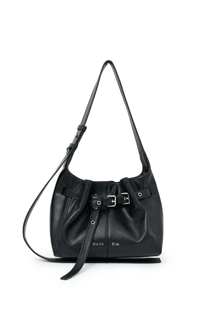 Matin Kim Belted Volunn Small Bucket Bag — Black