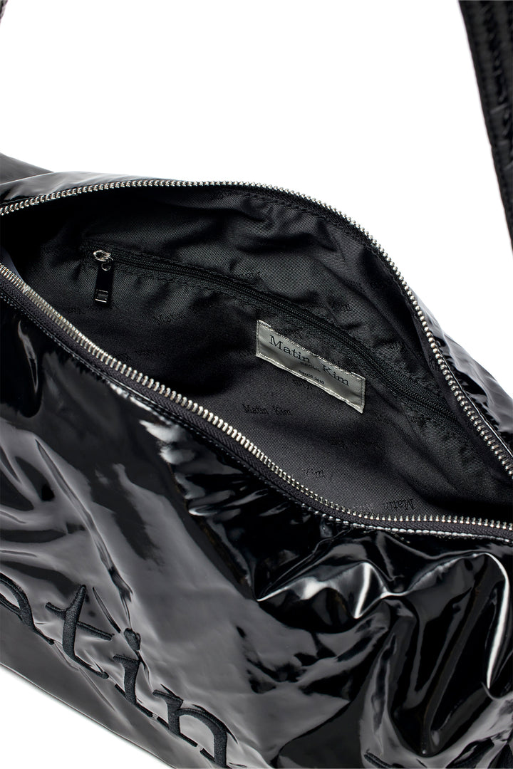 Matin Kim Glossy Logo Stitch Cross Bag — Black