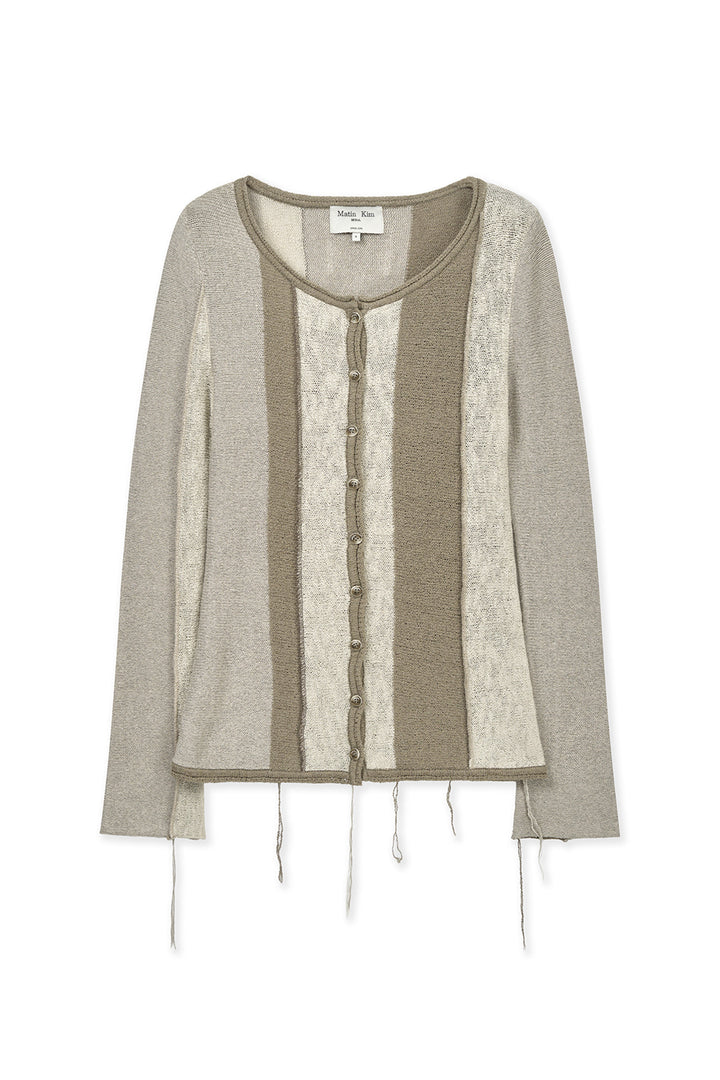 Matin Kim Color Block Slim Knit Cardigan — Beige