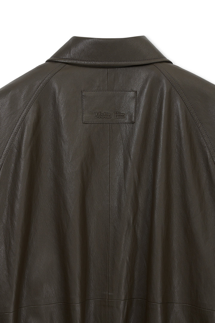 Matin Kim Small Logo Faux Leather Zip-Up — Brown