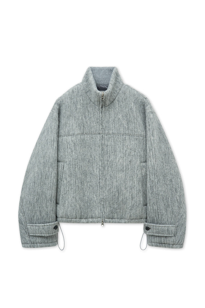 Matin Kim Hairy High Neck Zip Up Jumper — Light Grey