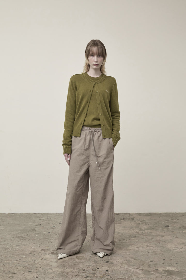 Matin Kim Cashmere Blended Round Knit Cardigan — Olive