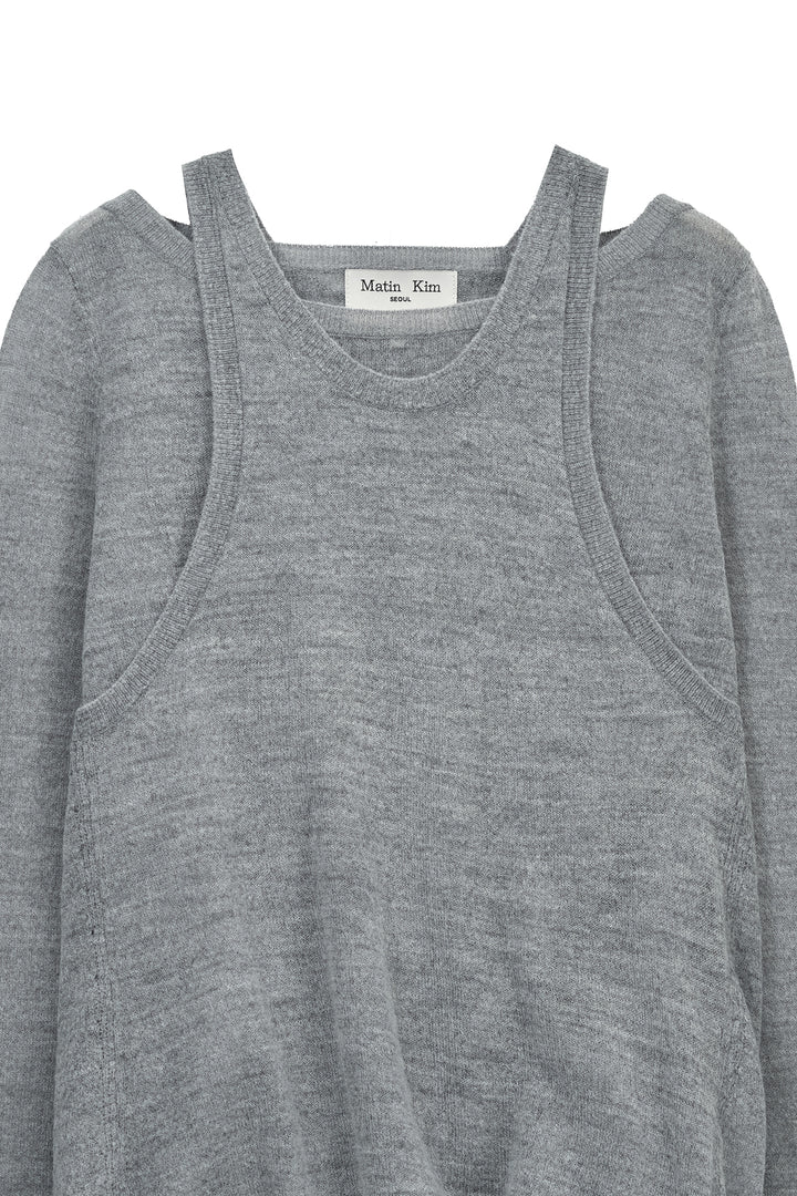 Matin Kim Mohair Layered Knit Pullover — Light Grey
