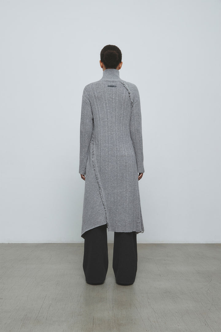 KIMMATIN Unbalance Fringe Knit Dress — Gray