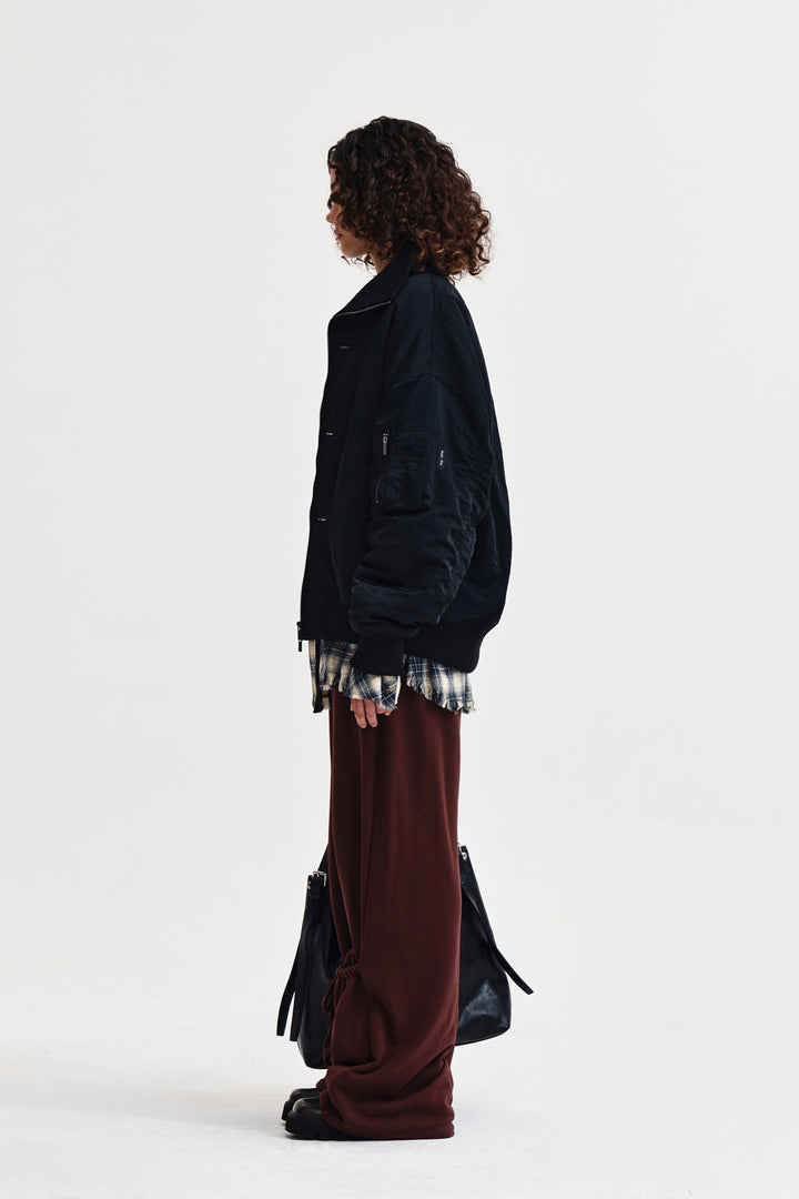 Matin Kim High Neck Button Point Zip Up Jumper — Black