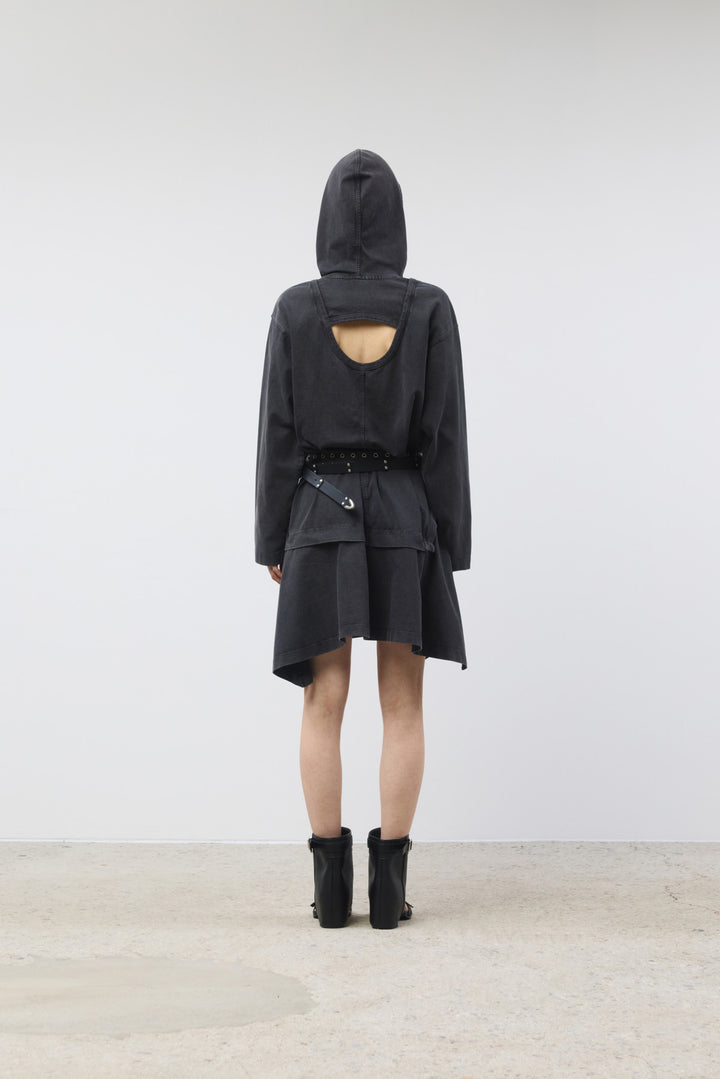 KIMMATIN Back Open Hoody Jersey Dress — Charcoal