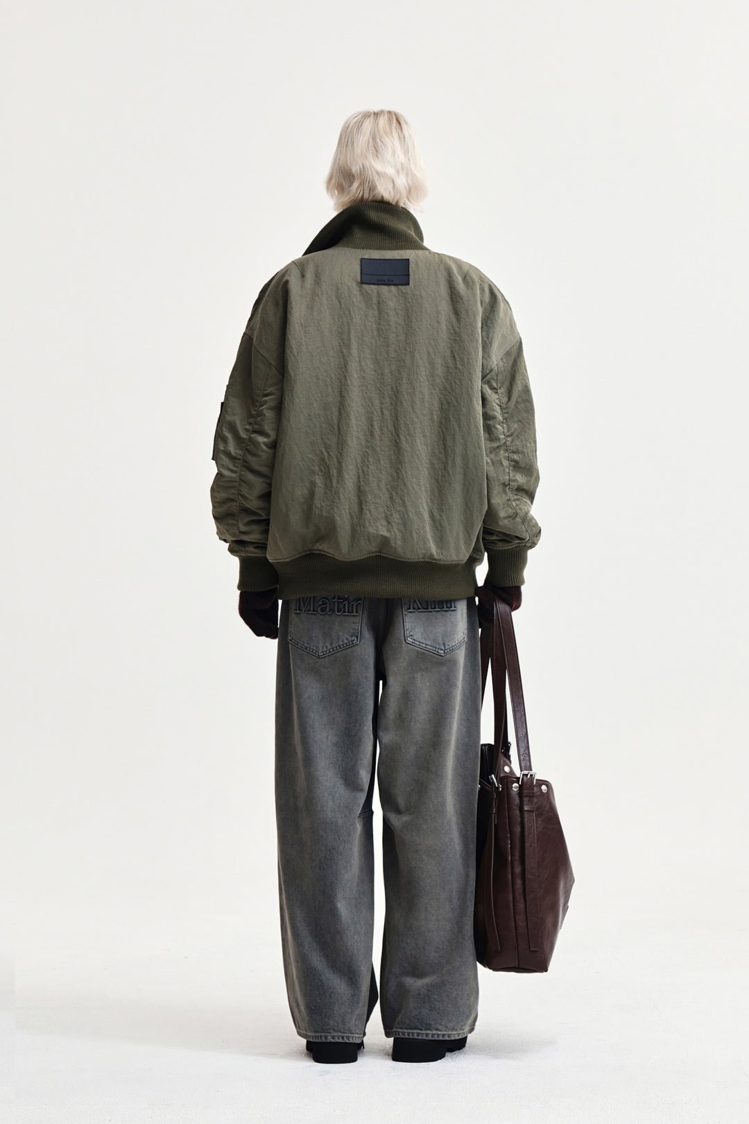 Matin Kim High Neck Button Point Zip Up Jumper — Khaki