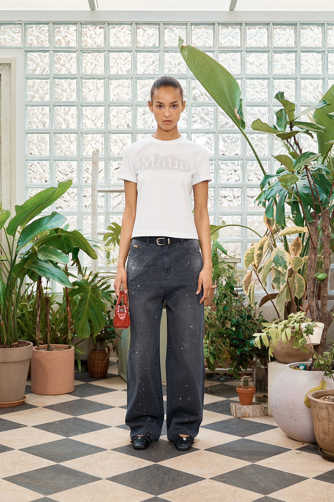 Matin Kim Back Line Point Soft Shiny Denim — Navy blue