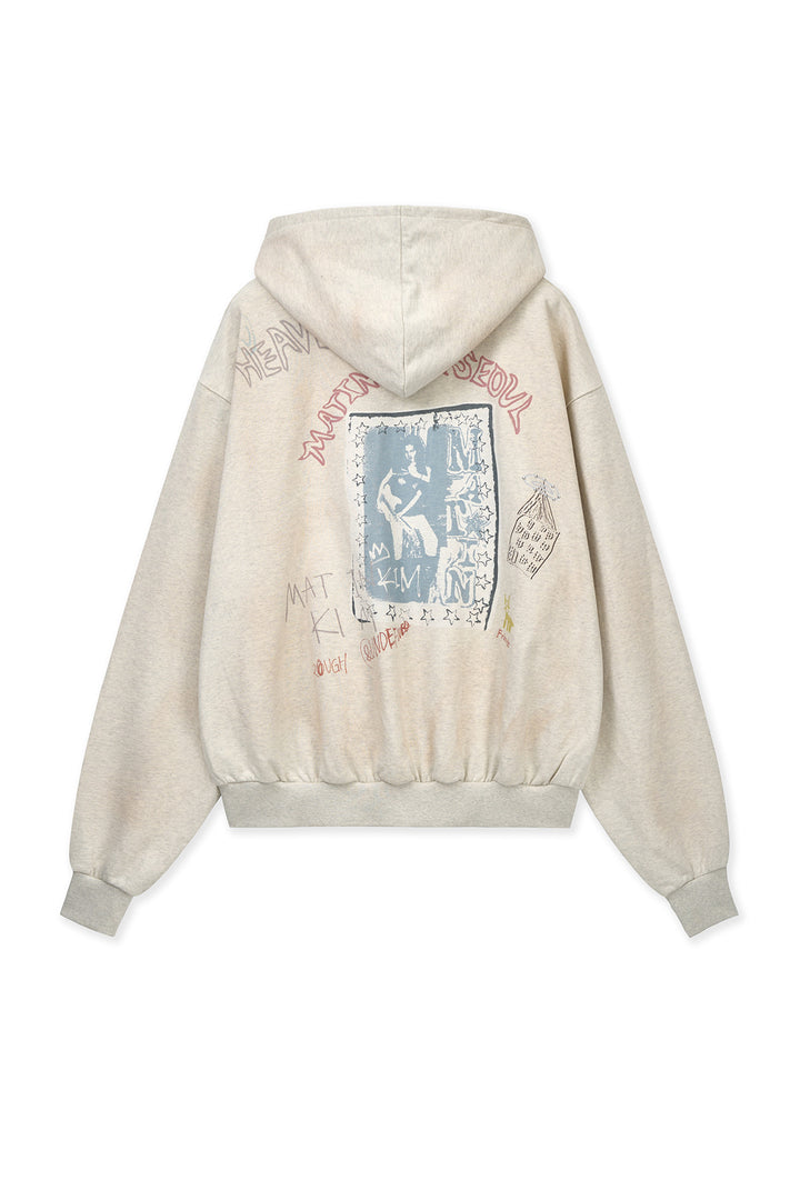 Matin Kim Vintage Washed Graffiti Zip Hoody — Beige