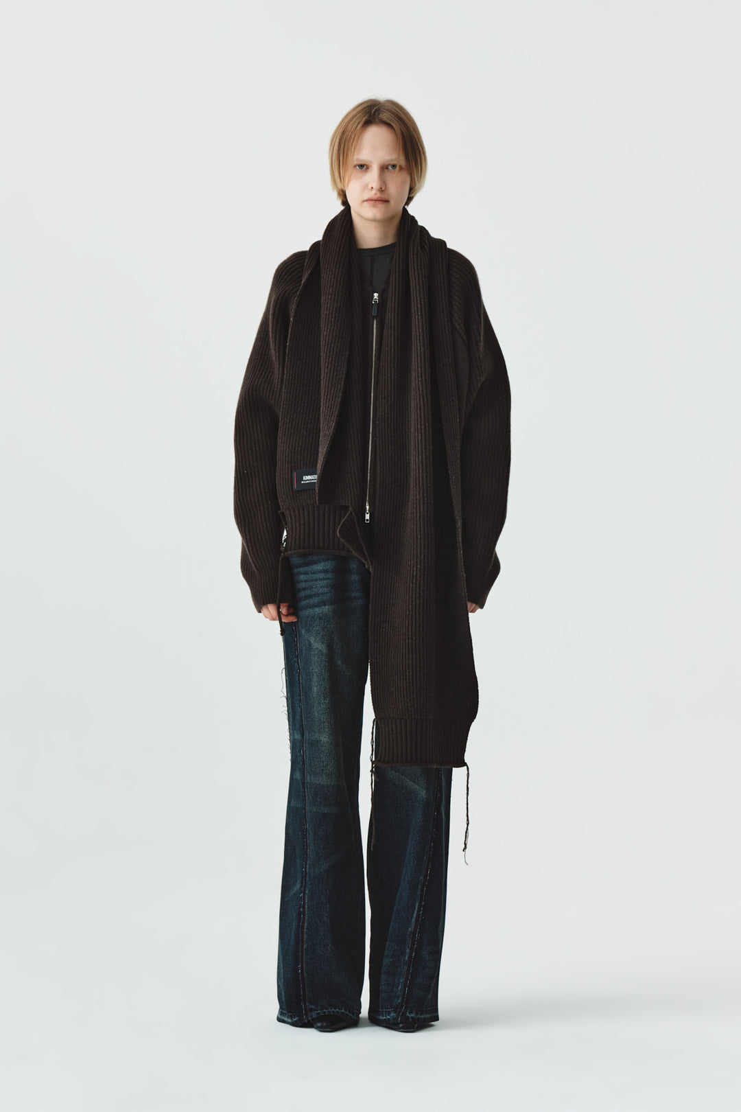 KIMMATIN Raglan Pocket Knit Zip Up — Brown