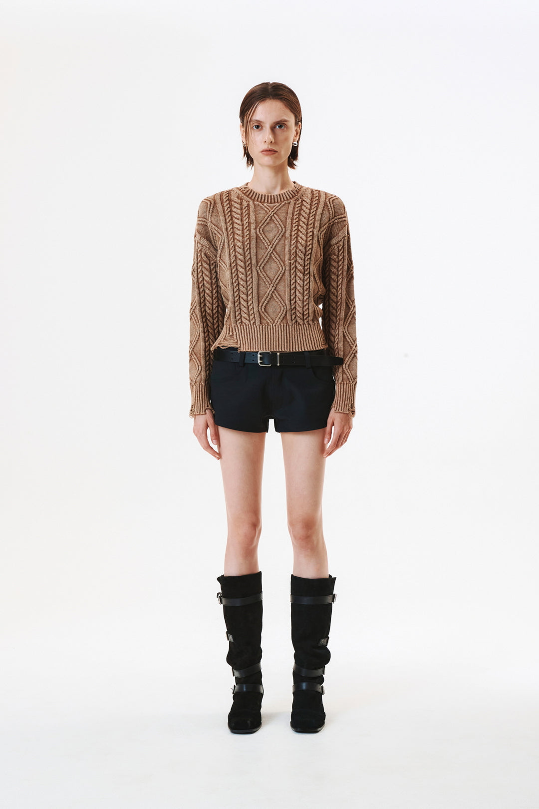 KIMMATIN Washed Cable Pullover — Beige
