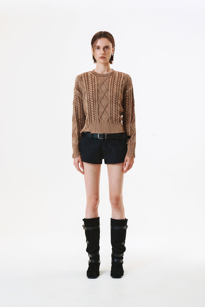 KIMMATIN Washed Cable Pullover — Beige