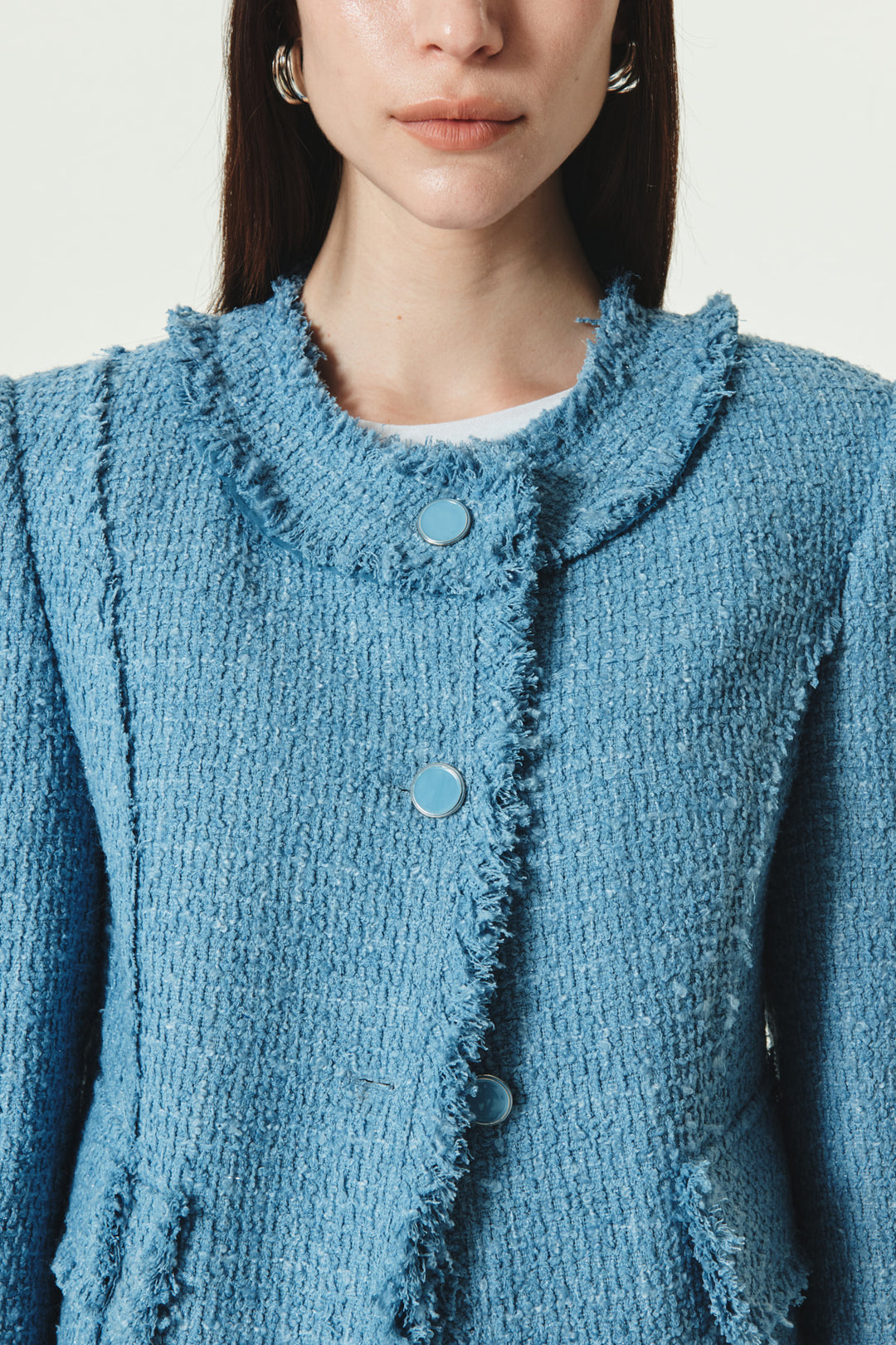 KIMMATIN Unbalance Tweed Crop Jacket