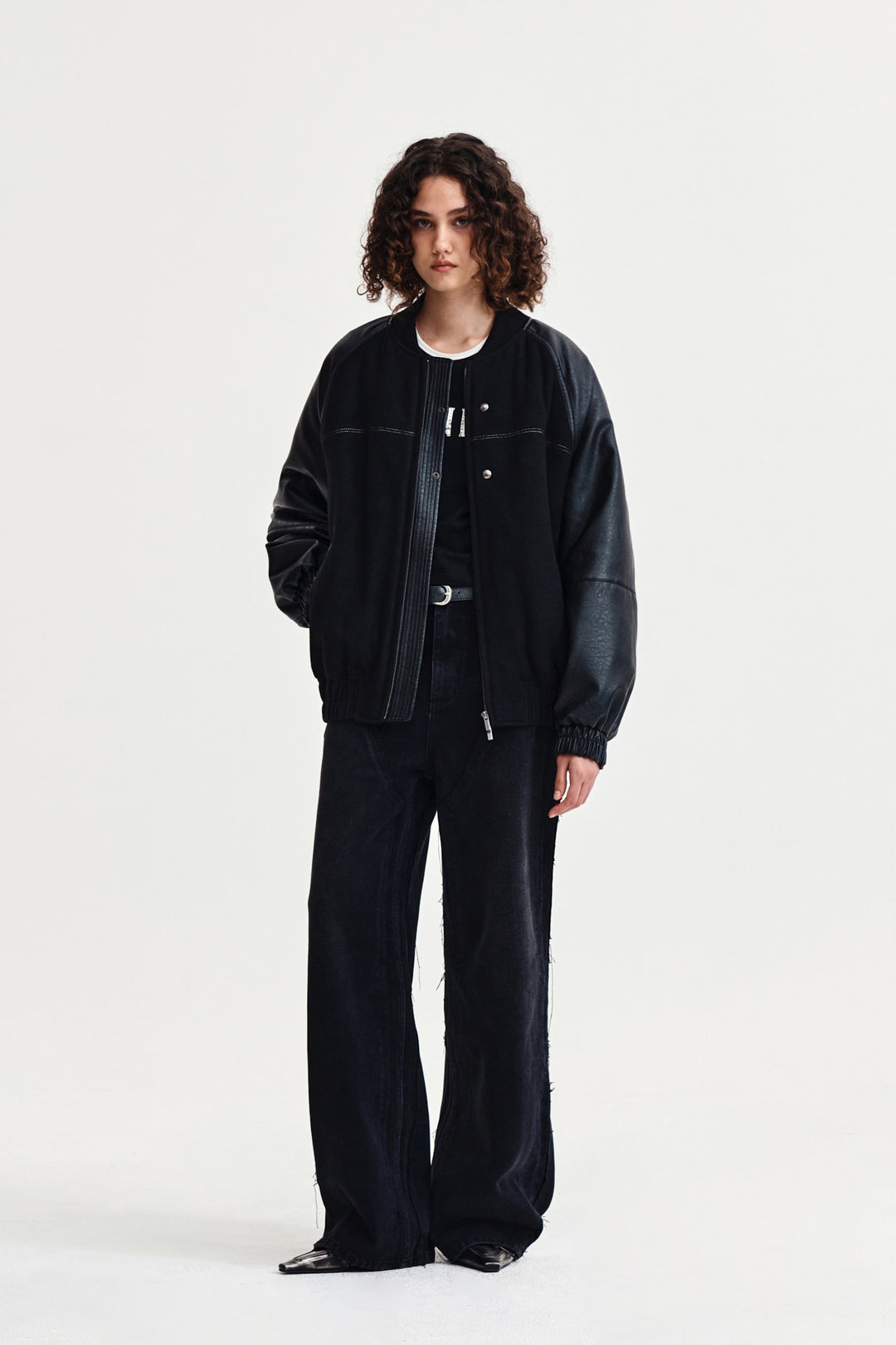 Matin Kim Faux Leather Point Jumper — Black