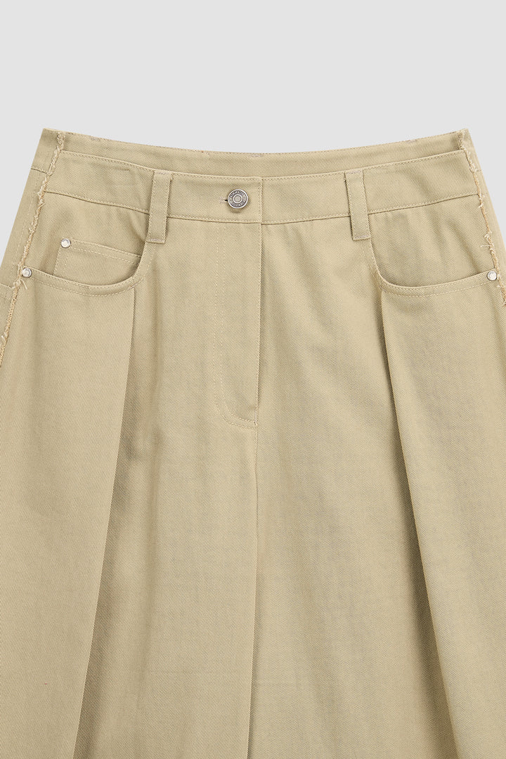 KIMMATIN Cutting Detail Wide Cotton Pants — Beige
