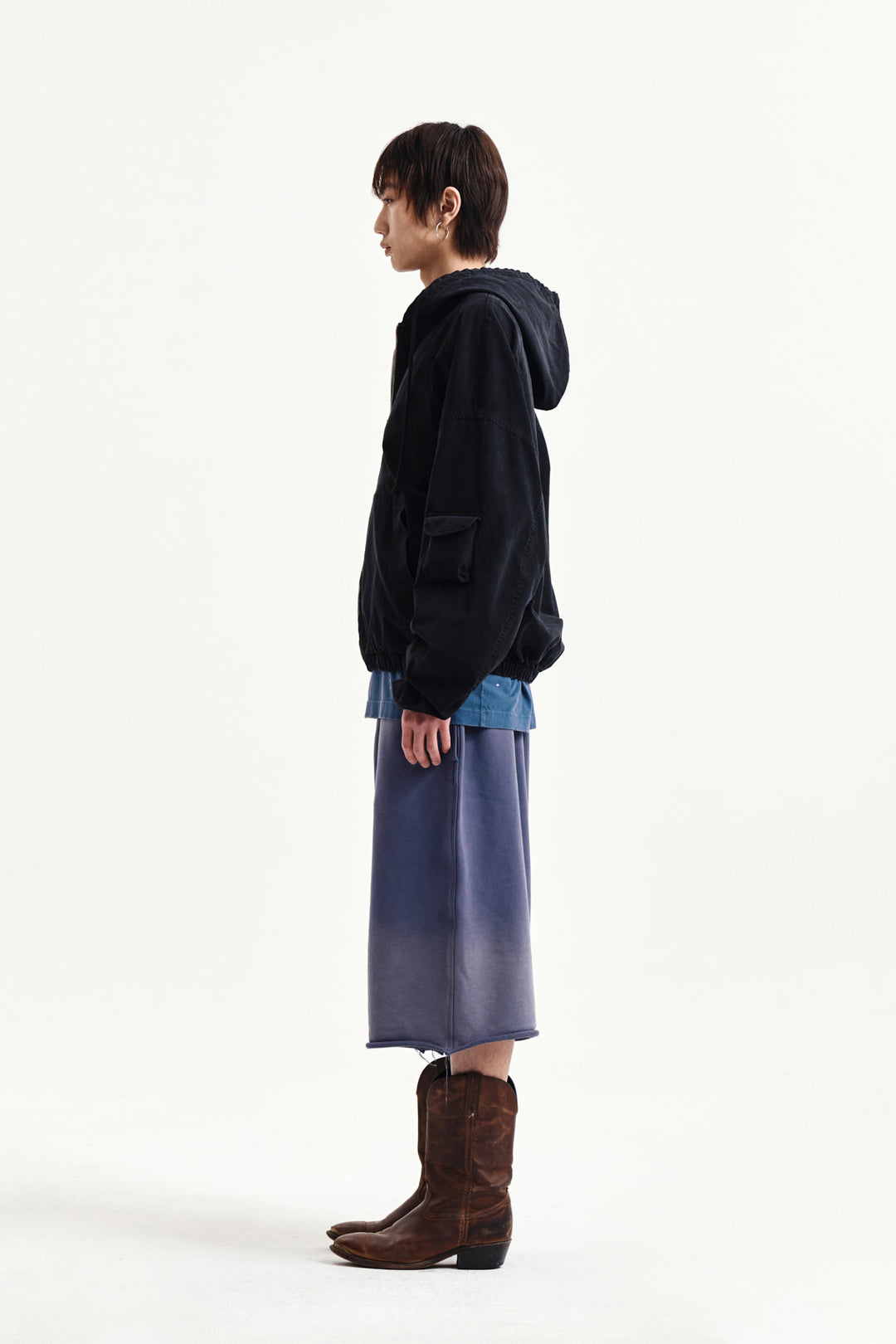 Matin Kim Vintage Washed Back Logo Bermuda Sweatpants — Blue