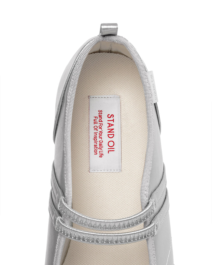 Stand Oil Strap Mary Jane Sneaker — Silver