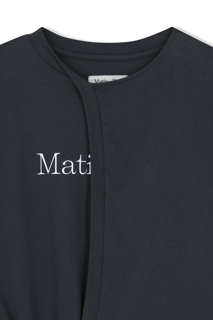 Matin Kim Tie Detail Draped Logo Top — Charcoal
