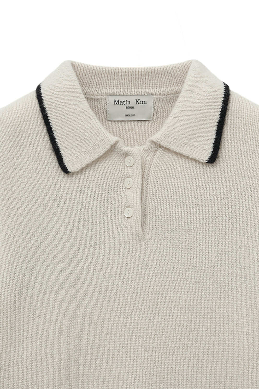 Matin Kim Back Logo Collar Knit Top — Ivory