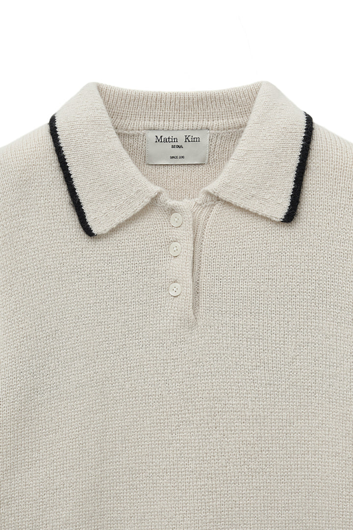 Matin Kim Back Logo Collar Knit Top — Ivory