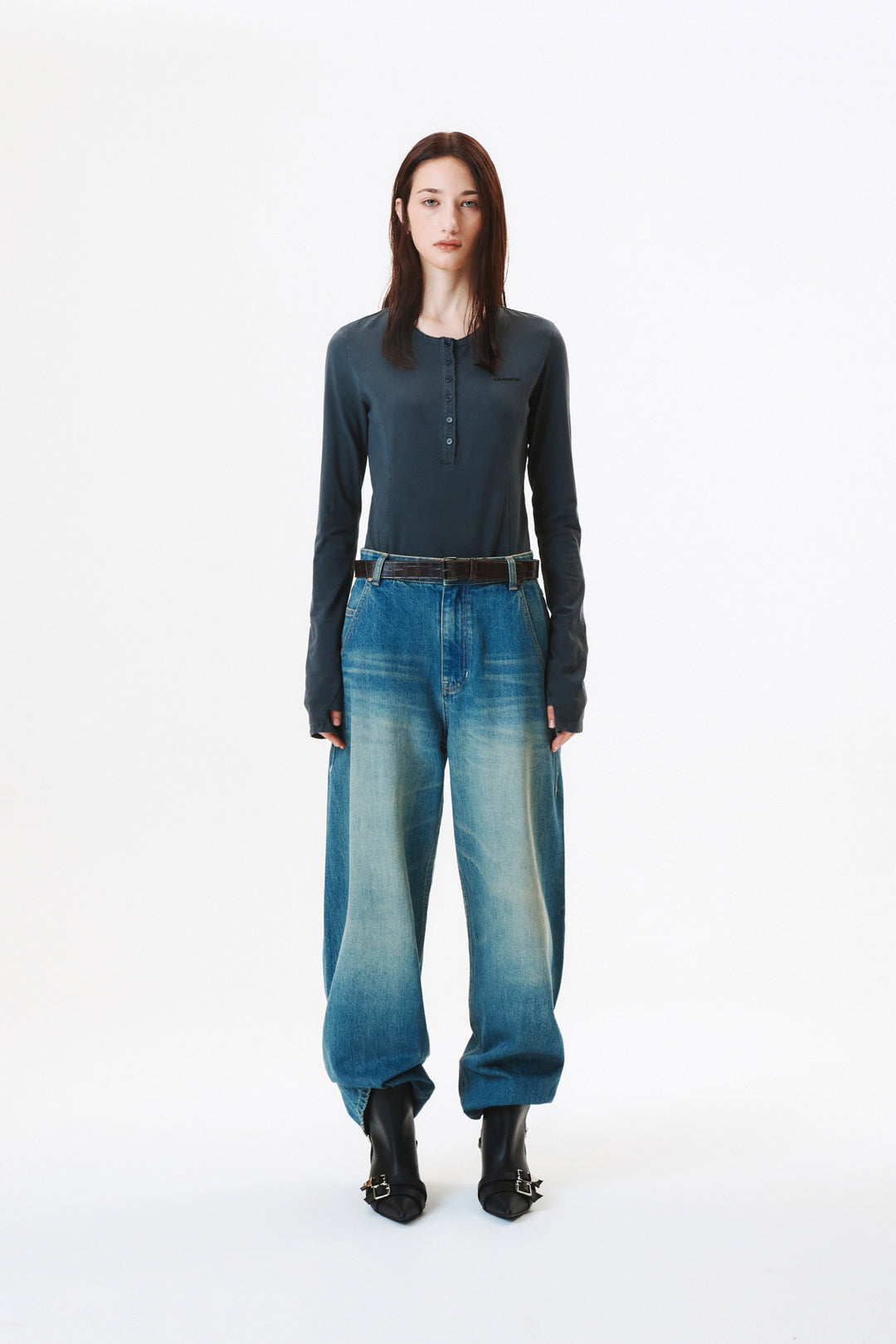 KIMMATIN Washed Wide Denim Pants — Blue