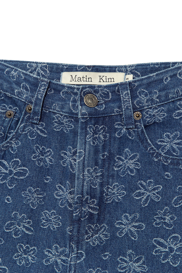 Matin Kim Flower Pattern Flare Denim — Blue