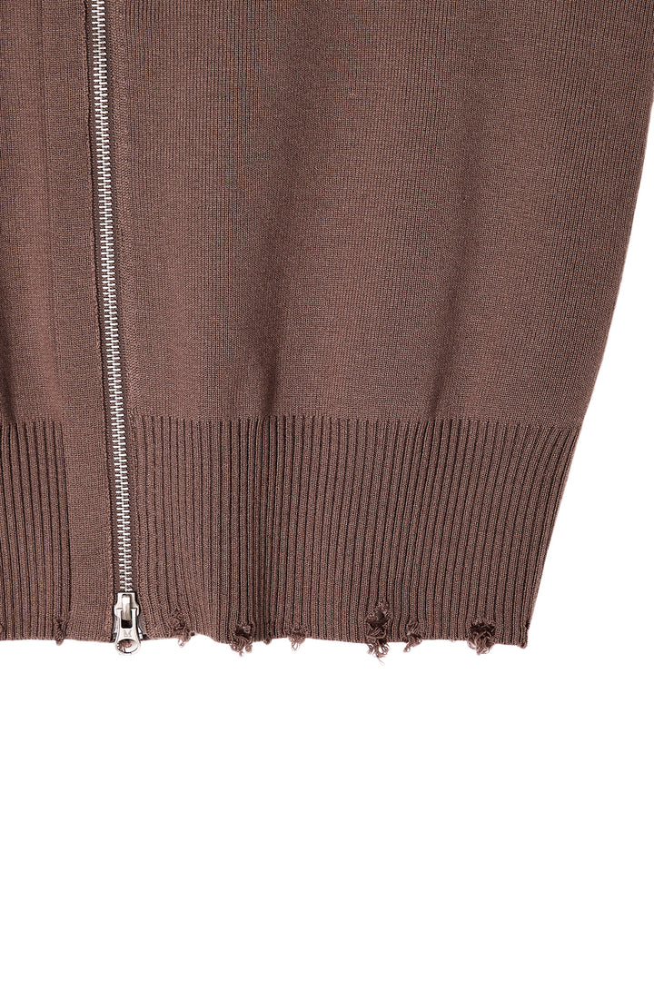 Matin Kim High Neck Logo Knit Zip Vest — Brown