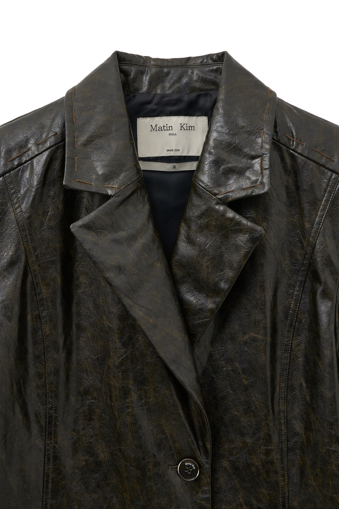 Matin Kim Faux Leather Half Double Jacket — Brown