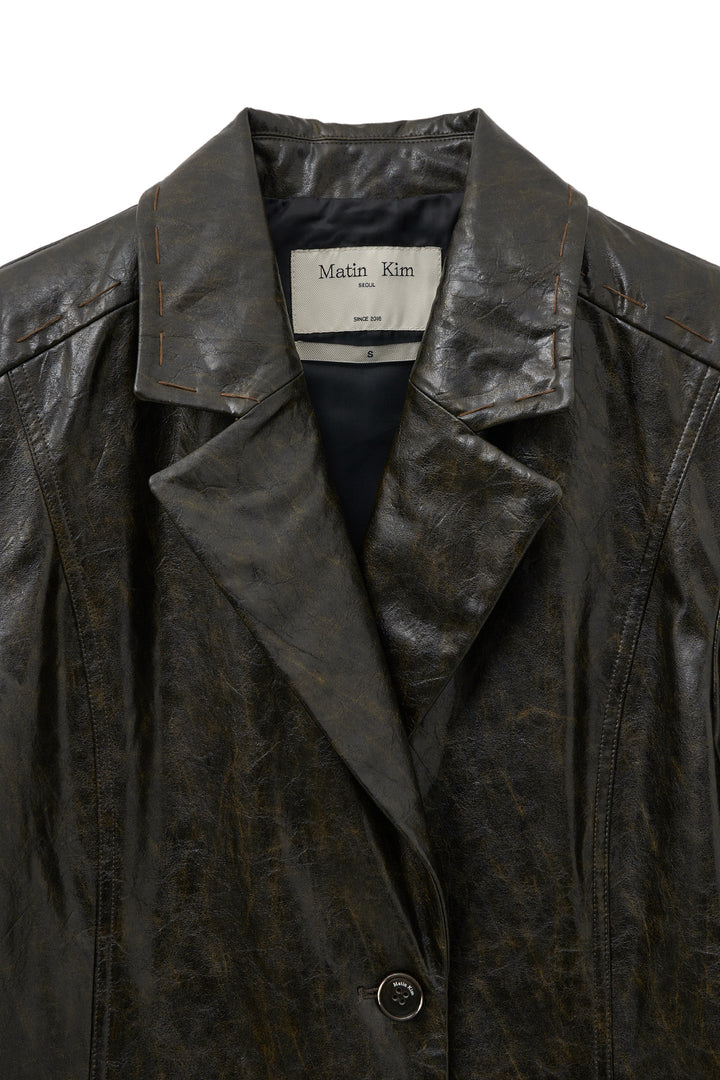 Matin Kim Faux Leather Half Double Jacket — Brown