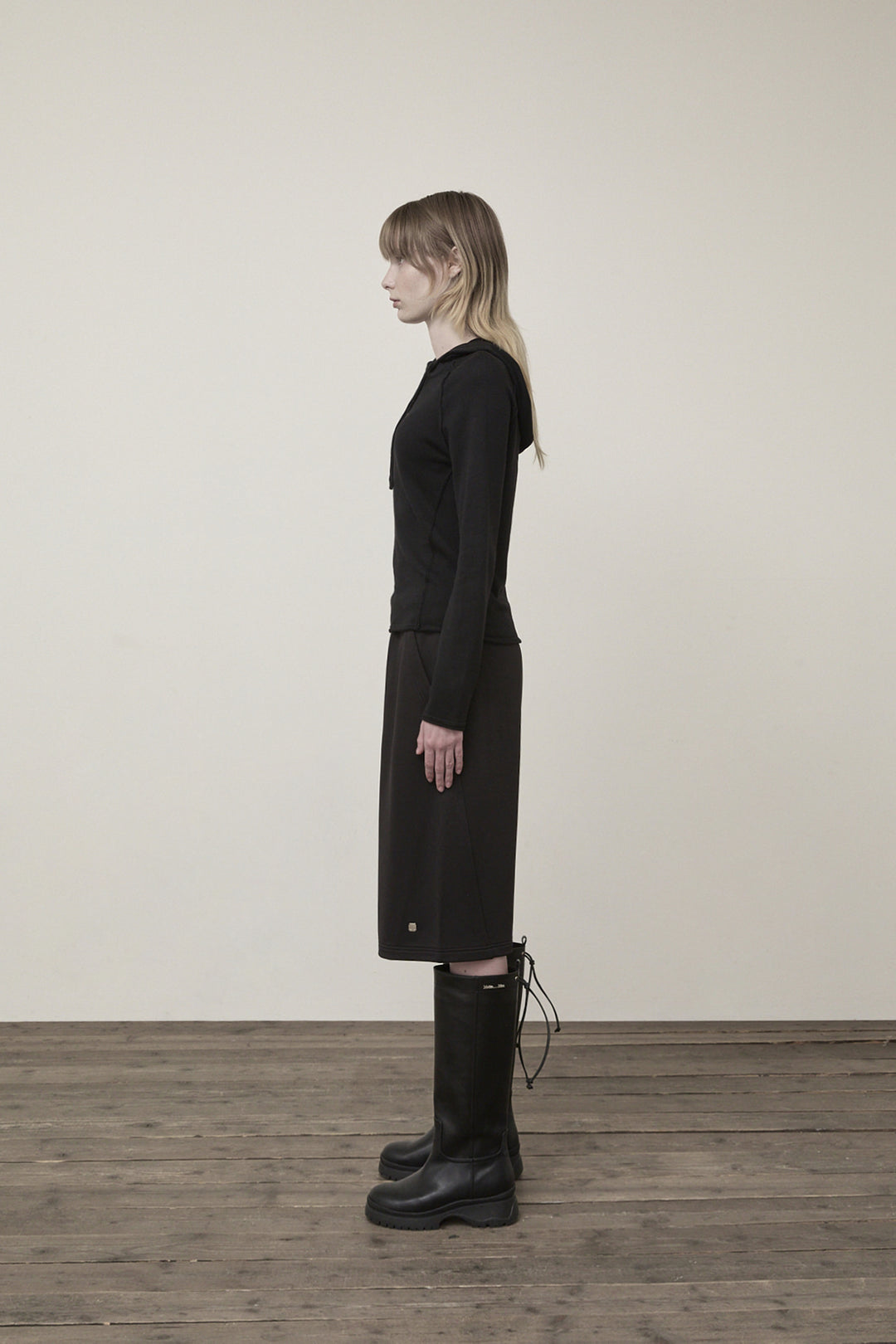 Matin Kim Button Hoody Raglan Knit — Black