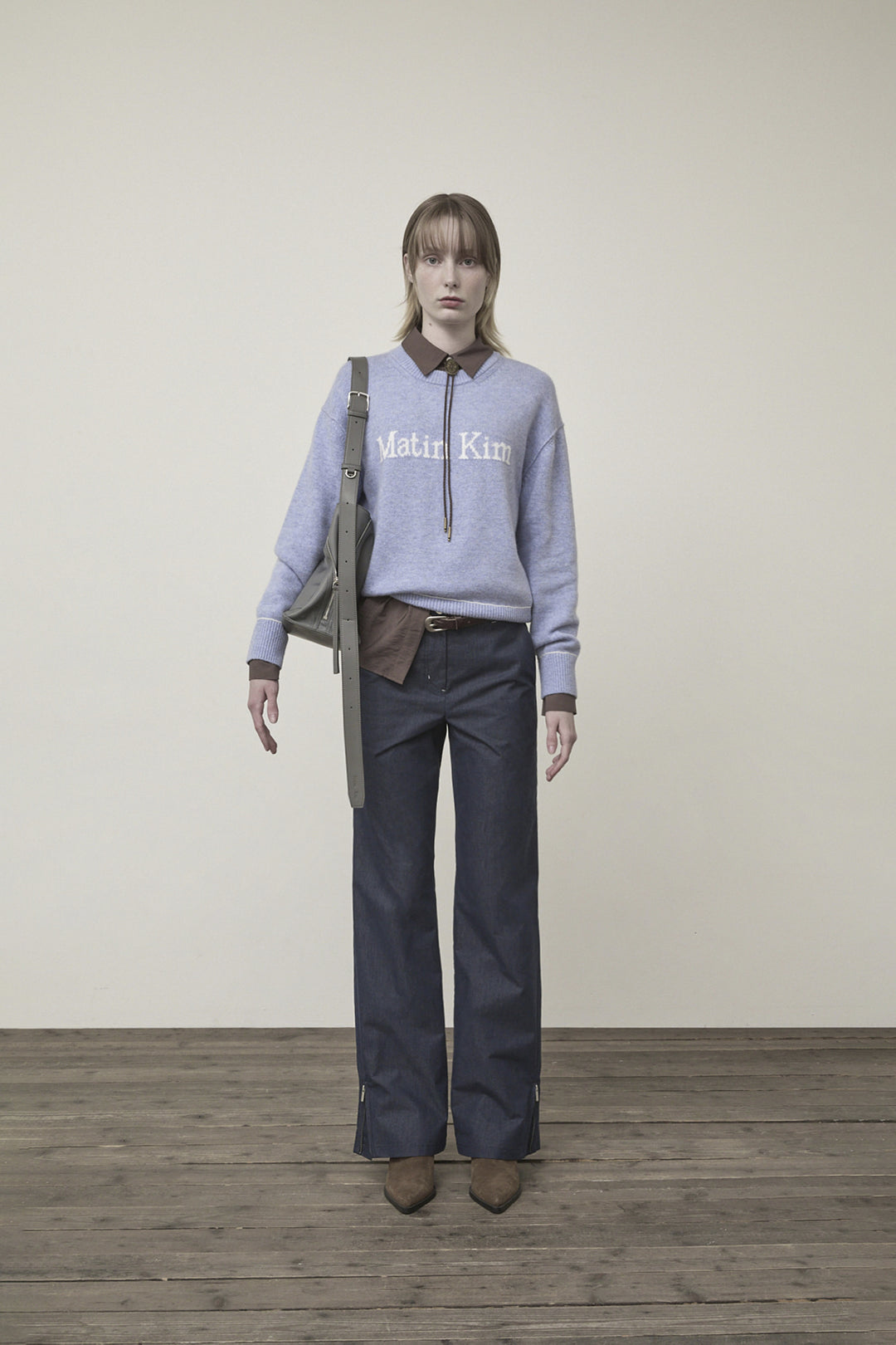 Matin Kim Color Trim Line Logo Pullover — Light Blue