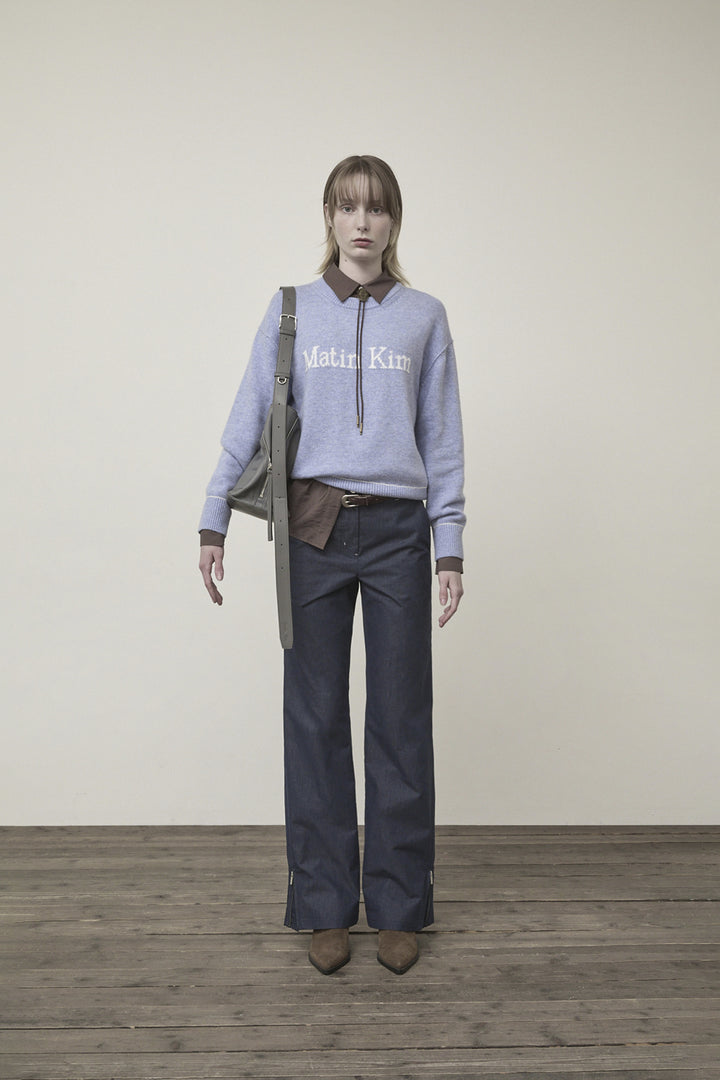 Matin Kim Color Trim Line Logo Pullover — Light Blue
