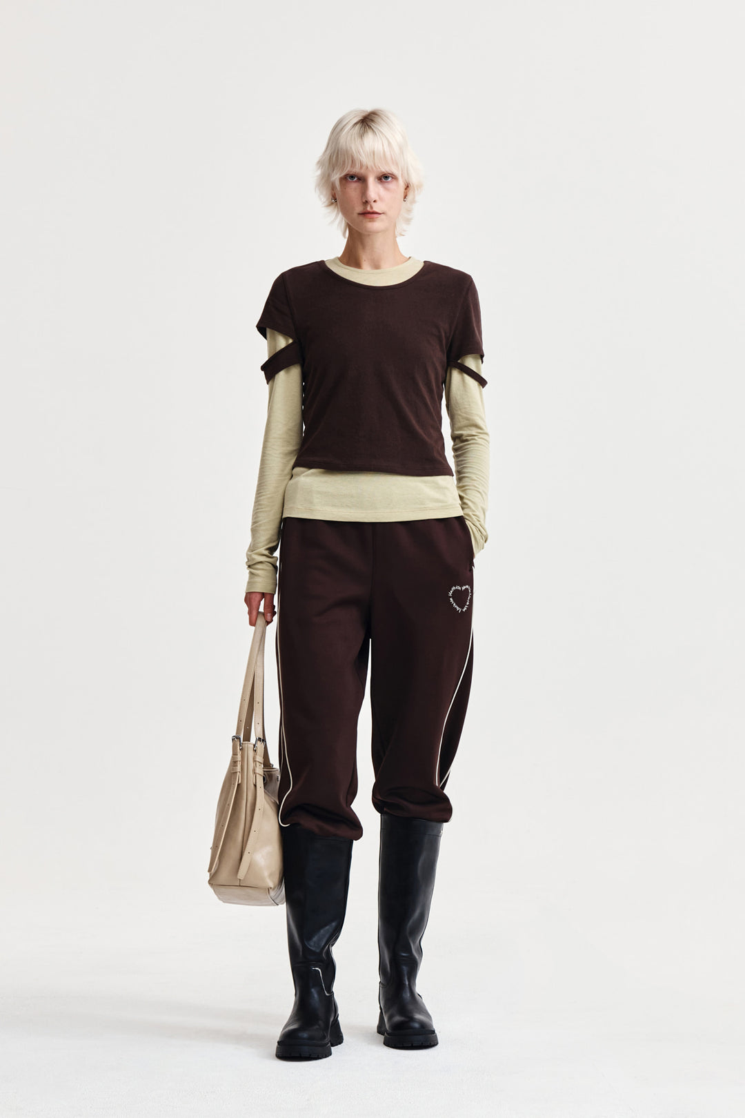 Matin Kim Layered Point Slim Top — Brown
