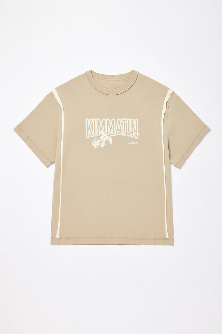 KIMMATIN Rose Print Oversize Tee — Beige