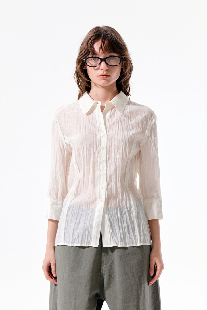 Matin Kim Raw Edge Crinkle Blouse — Cream